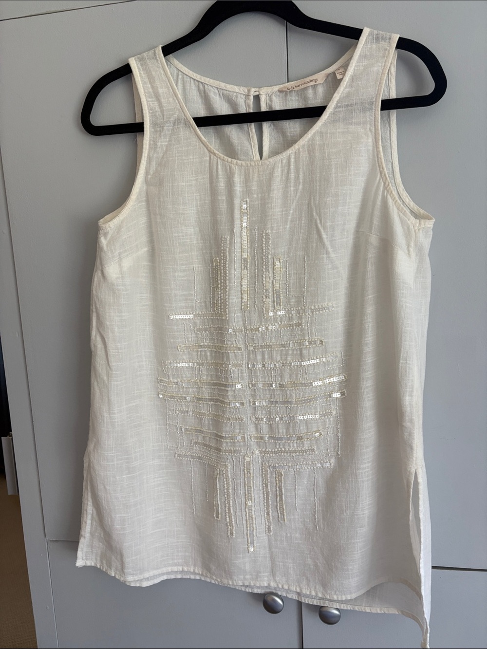 Soft Surroundings Ivory Beaded Sleeveless Tunic